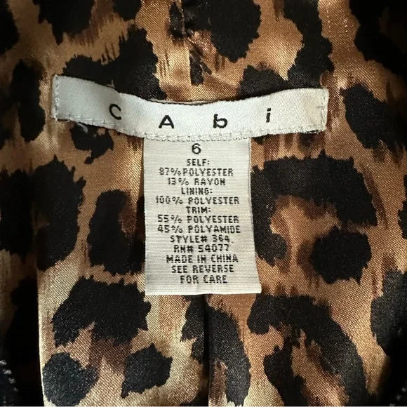 CAbi black pinstripe tailored blazer jacket women's 6 animal print lining - Picture 4 of 9